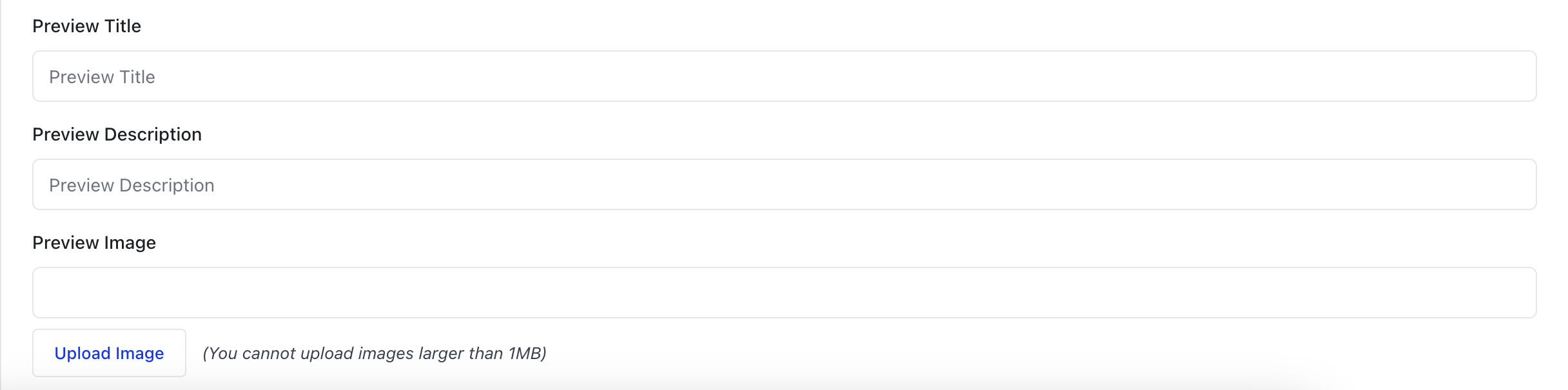Dashboard section corresponding to open graph tags