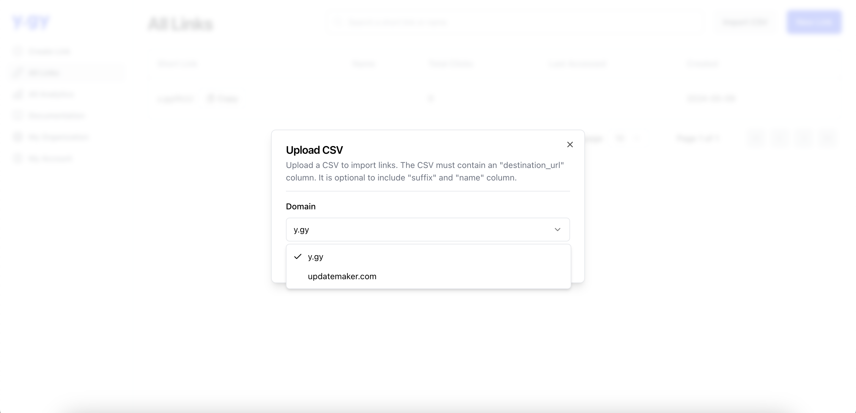 CSV Import Modal - Domain