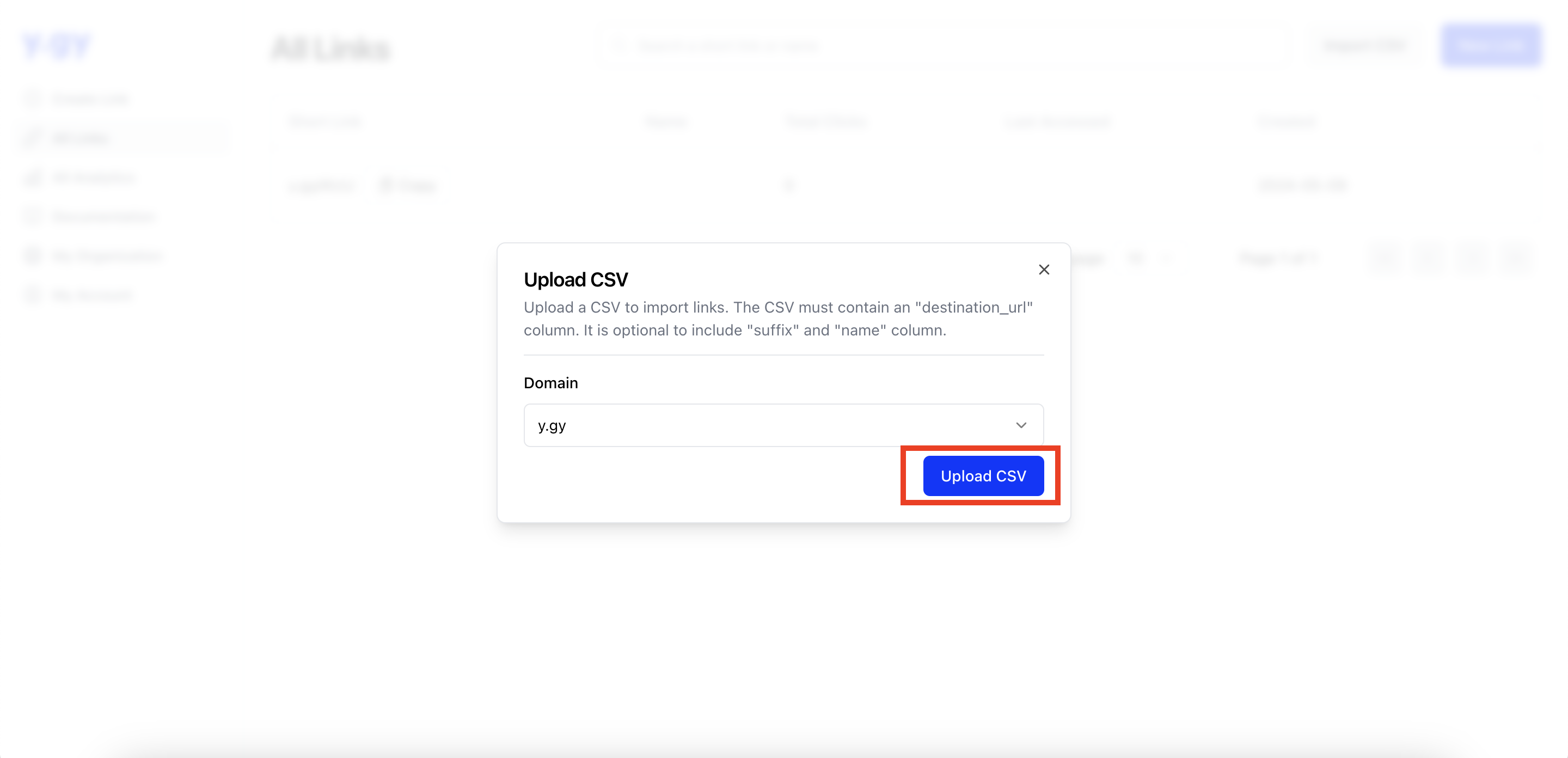 CSV Import Modal - Domain