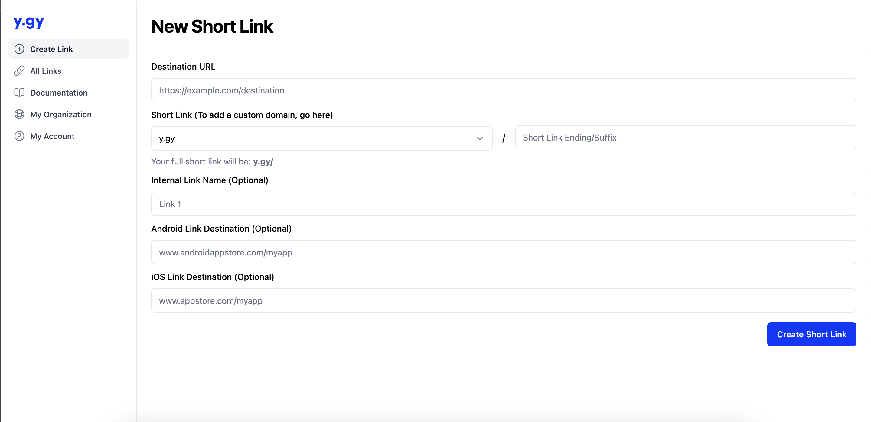 Create Links Page Dashboard